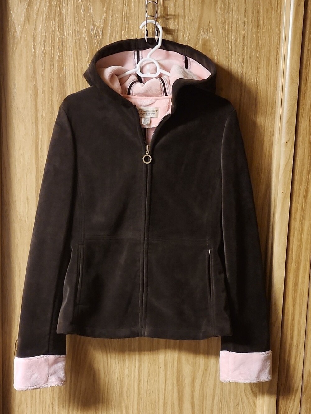 Vintage Mulberry Street Hooded Jacket Woman's Size Small, Brown W/Pink Lining